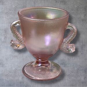 Vintage Fenton Velva Rose Pink
Stretch Glass Compote Candy Dish Dolphin Handles.